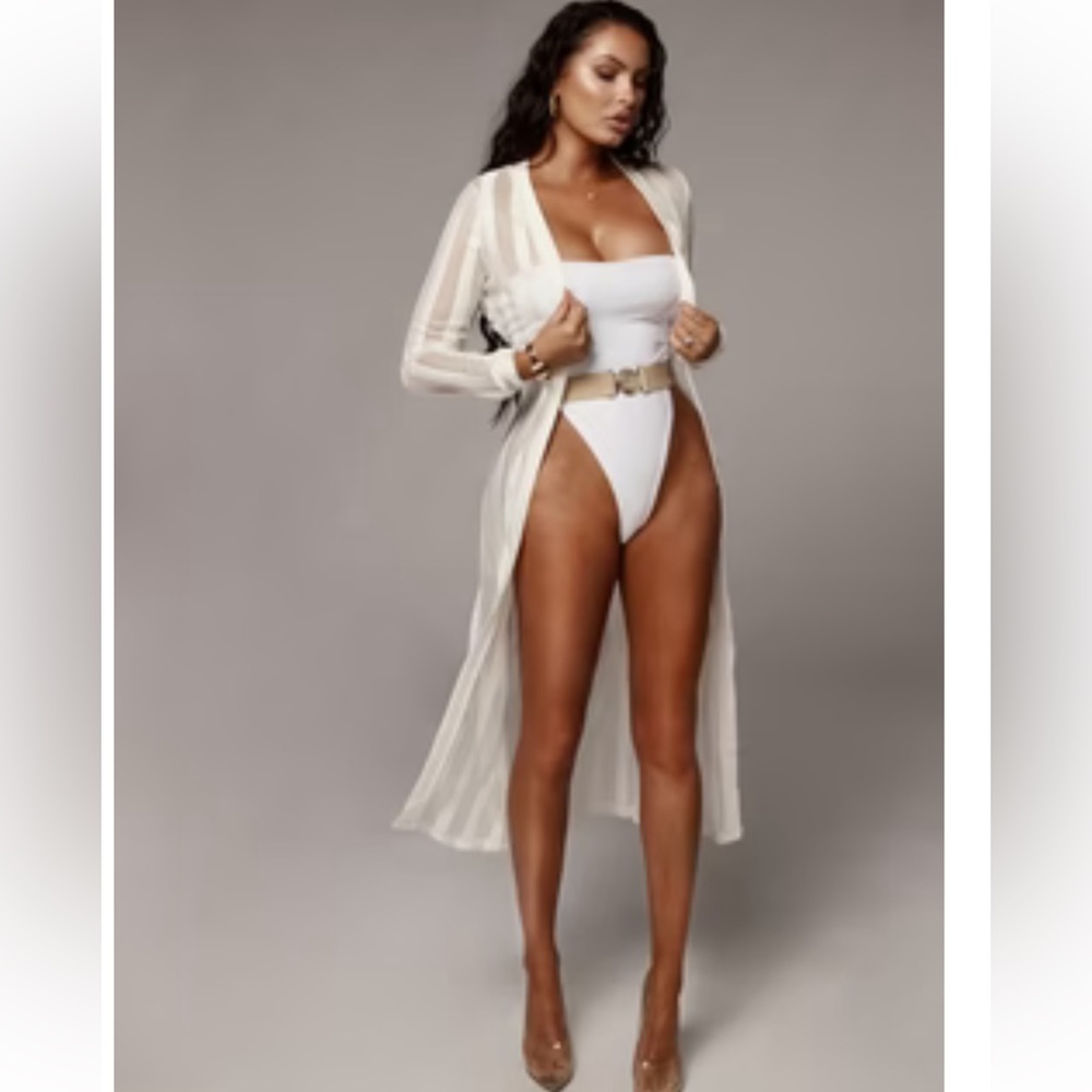 JLUXLABEL White Sheer Long Swim Coverup